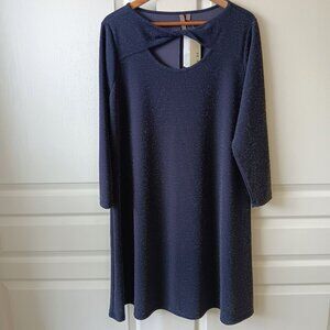 Brina & Em Women's Navy Dane Front Twist Detail Shine Knit Dress Size 1X